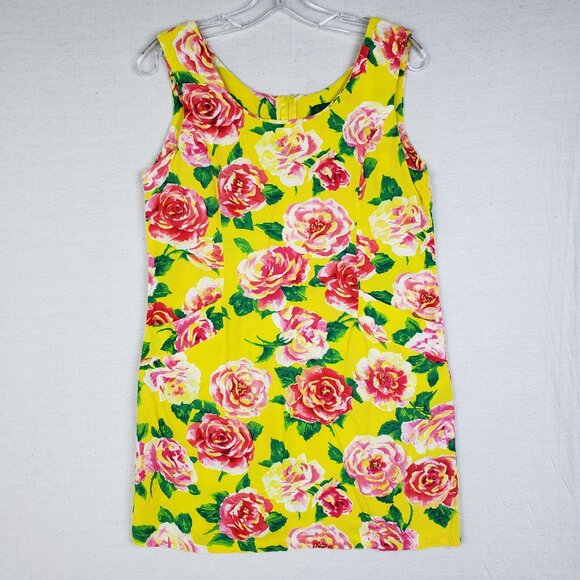 Vintage Jams World La Rosa Mini Dress Tunic Floral Crushed Rayon Yellow Pink S/M - Picture 1 of 11